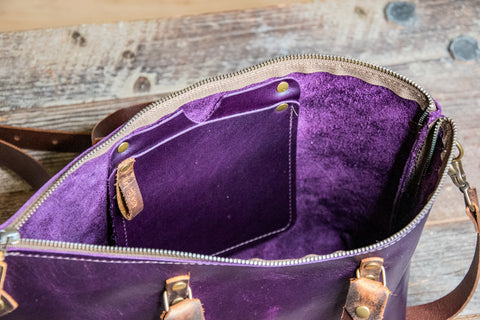 LIMITED RUN Purple Rain Medium Leather Bowler, Eco-friendly and made in the USA