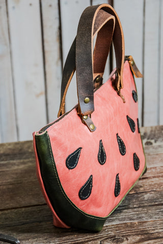 LIMITED | ONLY 5 AVAILABLE | Handmade Leather Tote Bag | SMALL Bowler | THE Nelson and Mando Watermelon Bag!!!