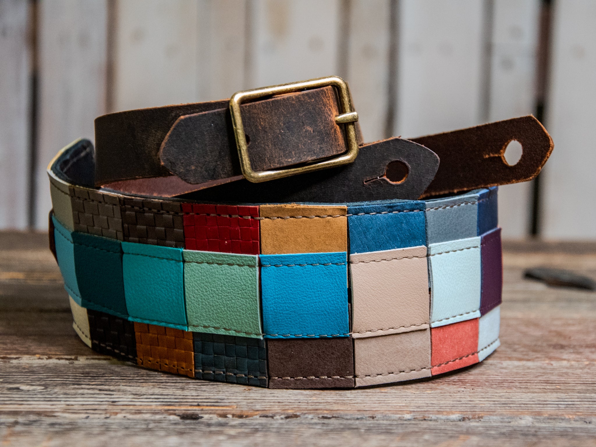 Ready to ship | Leather Guitar Strap | Instrument Strap | Hayley Colorblock Applique