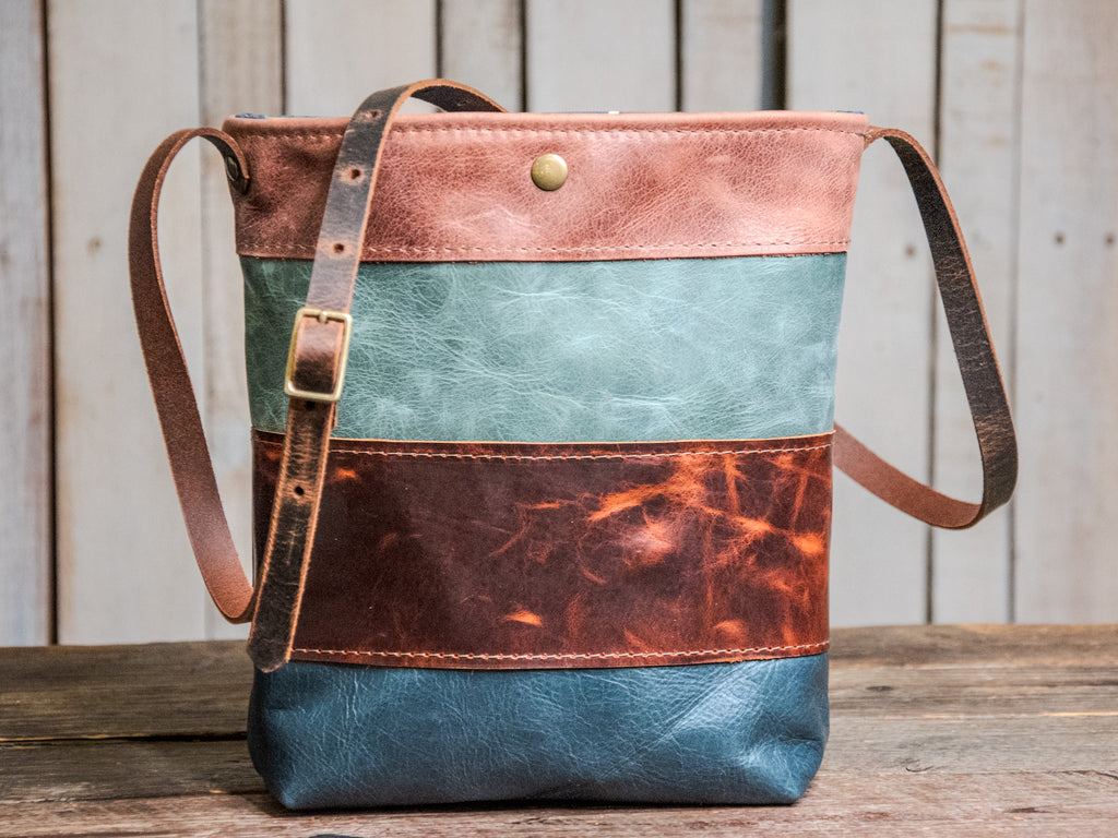 ready to ship | Handmade Tote Leather Bag | Small North South Tote | Della Jewel tones | U7