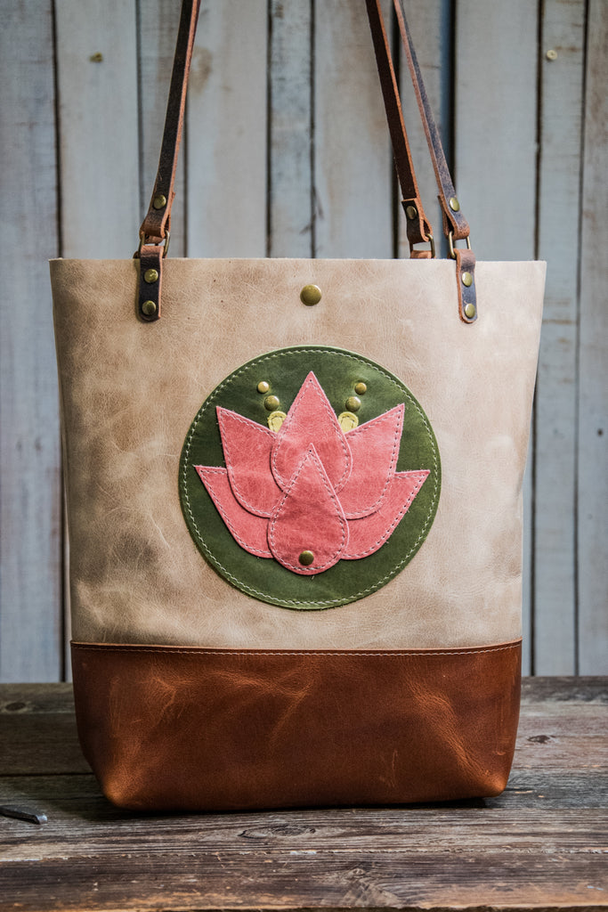 Limited Run | The Large North South Leather Tote Bag in NEW eco-friendly LOTUS style | Limited Quantities