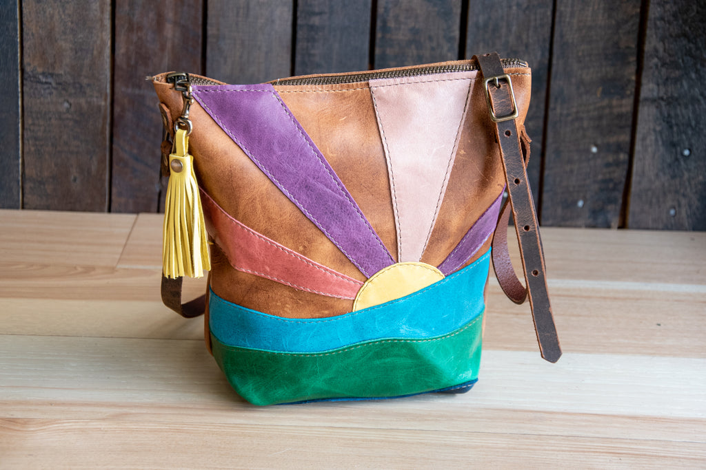 Mountain Ocean | small tote | Chestnut | Zip + Tassel | Eco Friendly Leather Bag