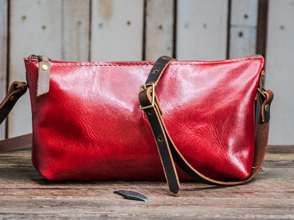 Ready to Ship | NEW SPRING LINE PREVIEW | Small Handmade Leather Crossbody Zipper Bag | Red Mini zip