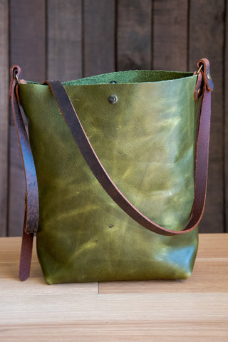 Handmade Leather Tote Bag with Zipper | North South Tall | Large