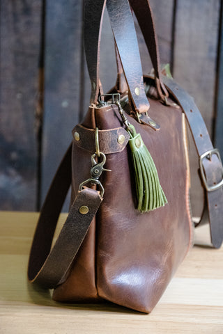LIMITED-RUN | Handmade Leather Purse | Tote Bag | The Striped Eco-Friendly Mountain Bowler Bag | Mahogany