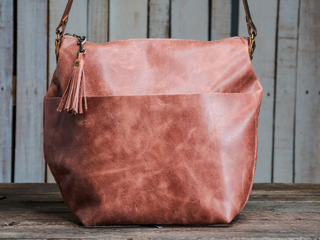 Ready to Ship | NEW SPRING LINE PREVIEW |  Eco-friendly Marie Leather Bag | Curved boho style with Tassel | Rose