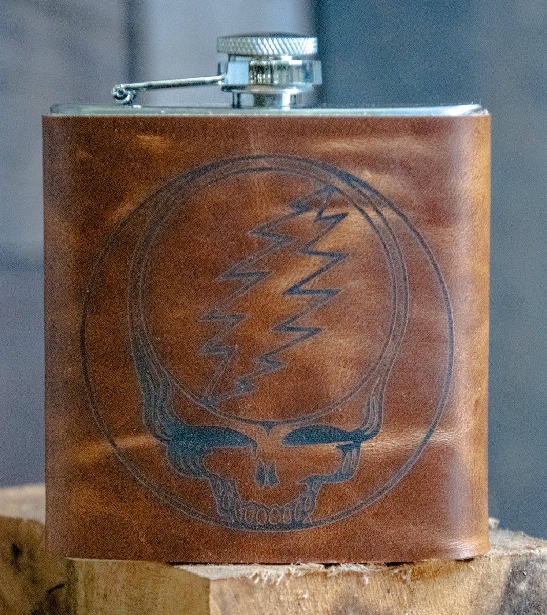 Custom Photo Hip Flask with Leather Sleeve