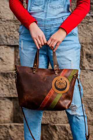 LIMITED-RUN | Handmade Leather Purse | Tote Bag | The Striped Eco-Friendly Mountain Bowler Bag | Mahogany