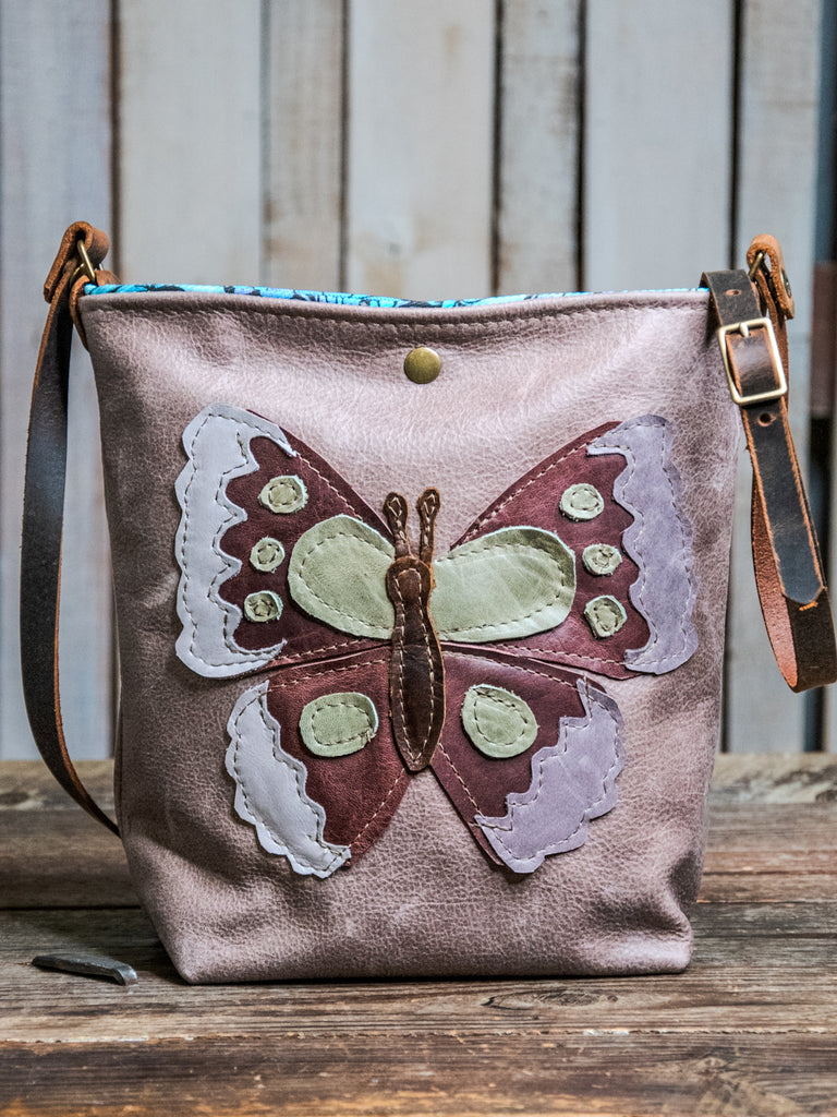 Ready to Ship | One of a Kind  | Handmade Tote Leather Bag | Small North South Tote | Belen Butterfly tote! | M12