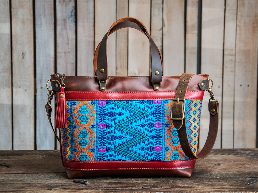 Ready to Ship | Handmade Leather Tote Bag | Krista Trama Textiles Bowler | M33