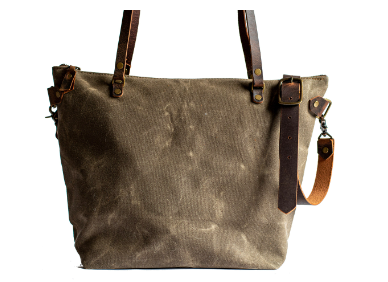 CLOSEOUT SALE | Handmade Waxed Canvas Tote Bag | Large oak | The Minimalist, zipper | G18