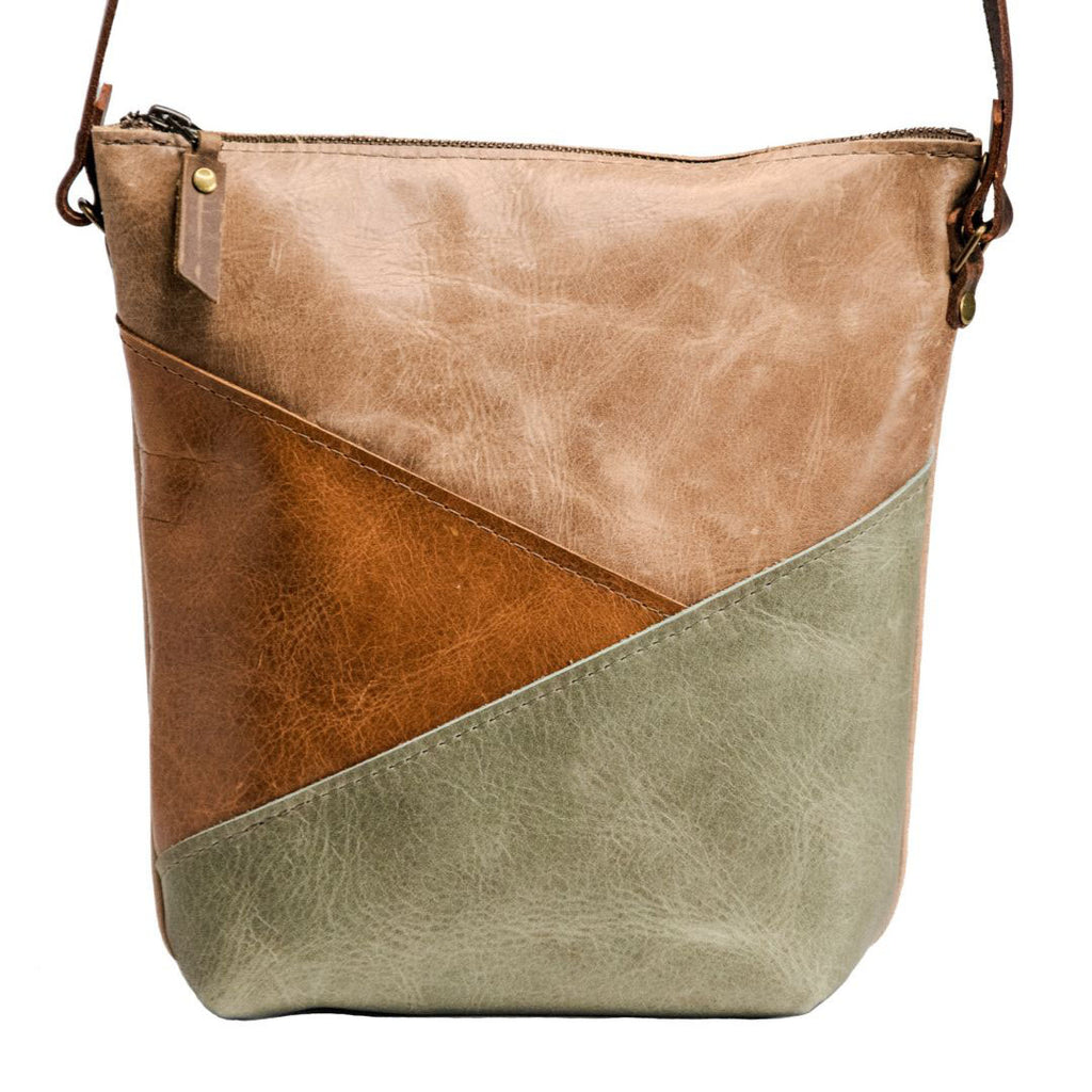 Ready to Ship | NEW SPRING LINE PREVIEW  | Handmade Tote Leather Bag | Small North South Tote | The Nelson Colorblock Sage and caramel colorway