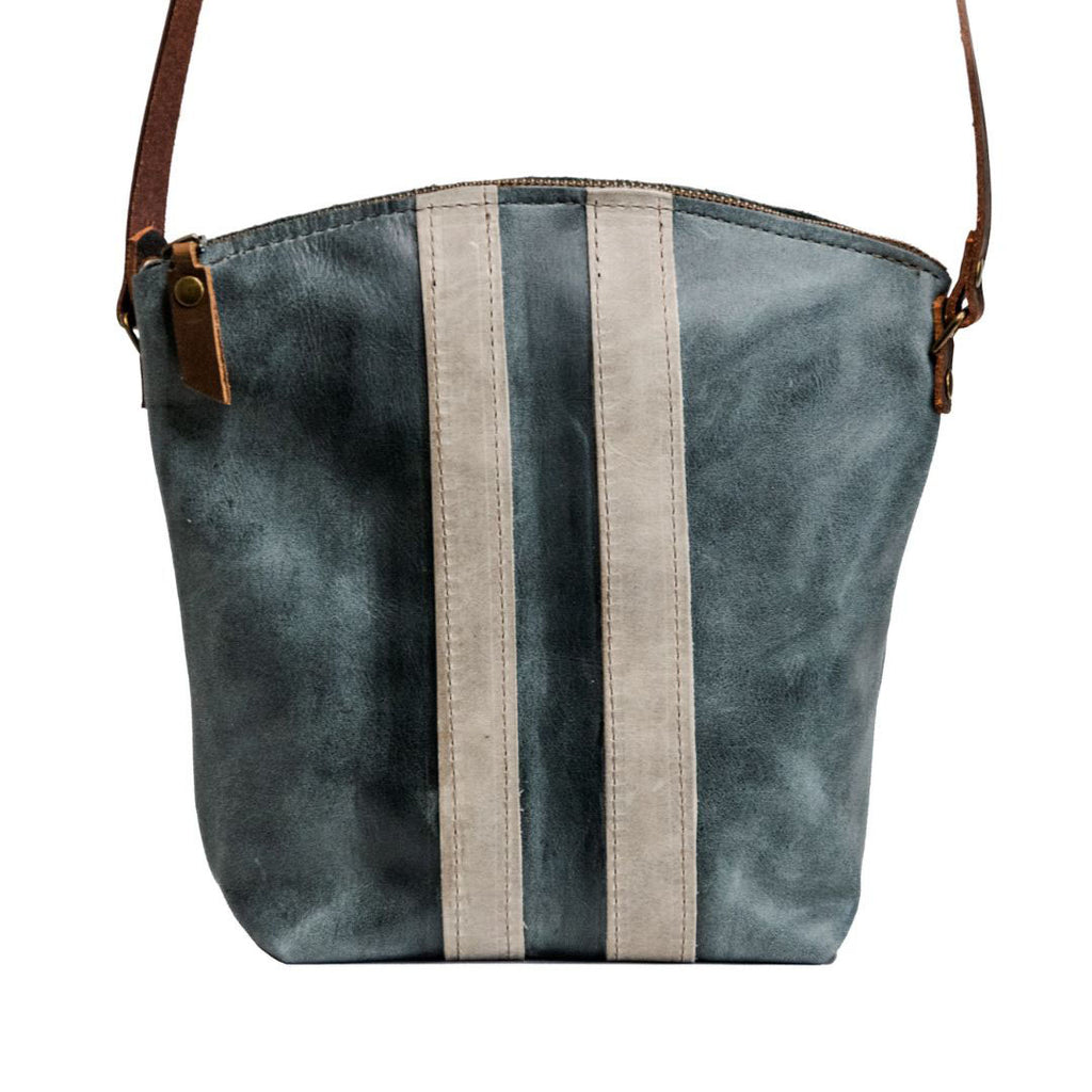 Ready to Ship | NEW SPRING LINE PREVIEW | Handmade Leather Tote Bag | Curved small Zipper Bag | The Nelson Striped in Dusk blue