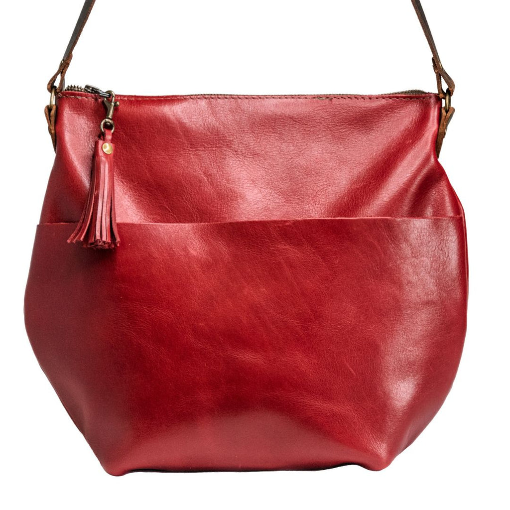 Ready to Ship | NEW SPRING LINE PREVIEW |  Eco-friendly Marie Leather Bag | Curved boho style with Tassel | Red