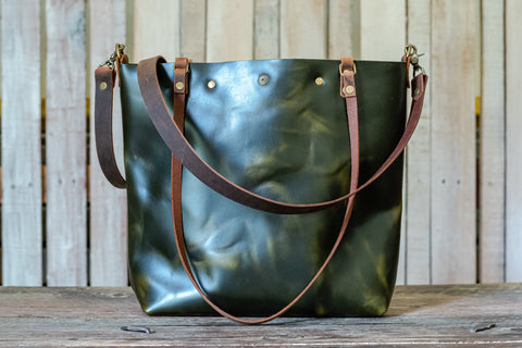 Leather Tote Bag | Large Crossbody Bag | Mandala | Jade | Mushroom Mandala