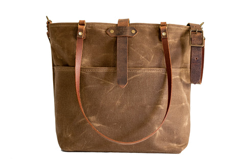 Handmade Waxed Canvas Deluxe Market Tote | Large | Crossbody + Shoulder