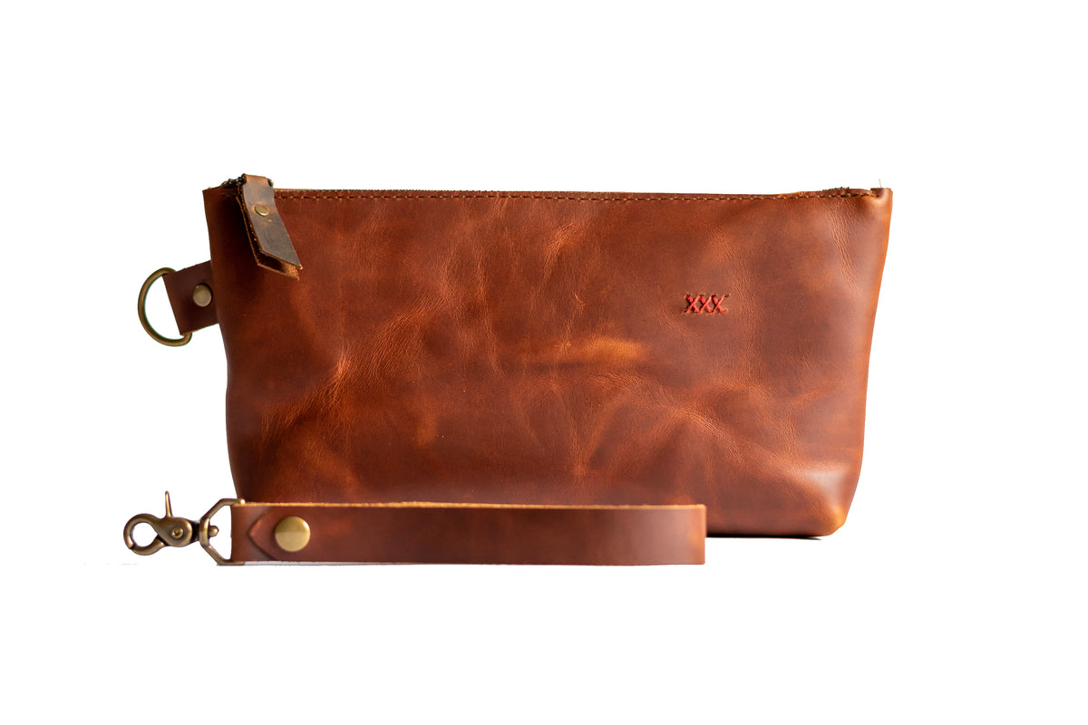Handmade Leather Zipper Pouch Tool Case In Blue Handmade