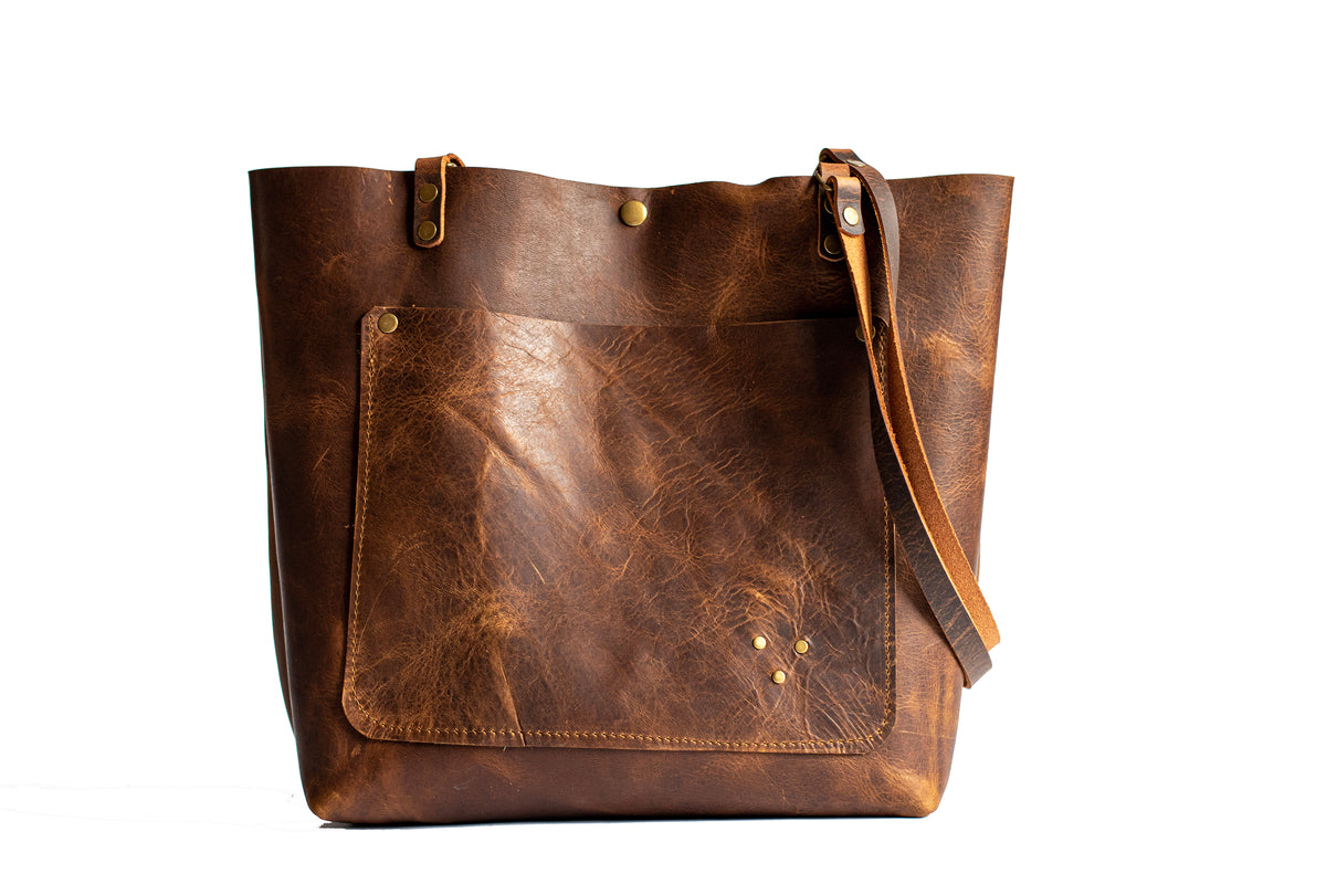Marla Tote - Medium Leather Tote Bag - Brown - PoweredByPeople