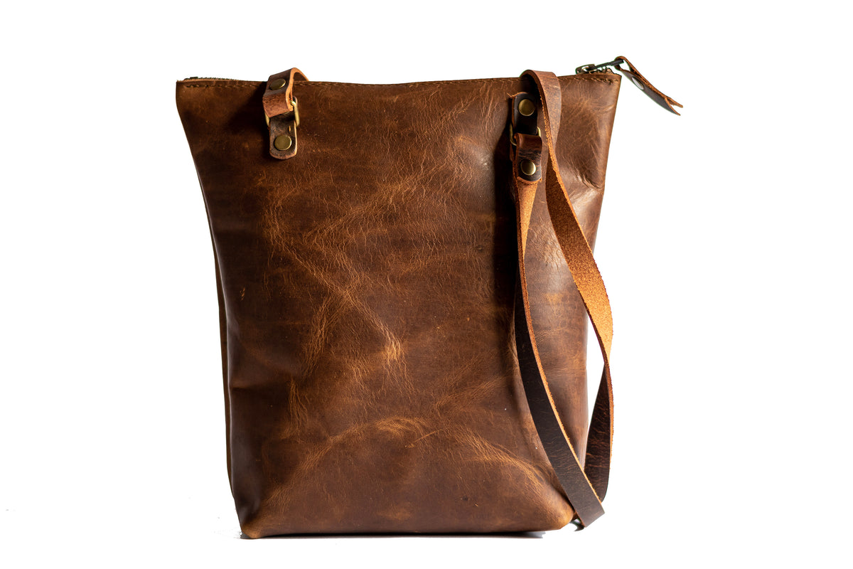 Leather tote outlet bag with zipper