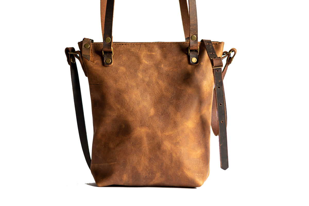 Zelda Leather Suede Tote - Women's leather tote with zip closure