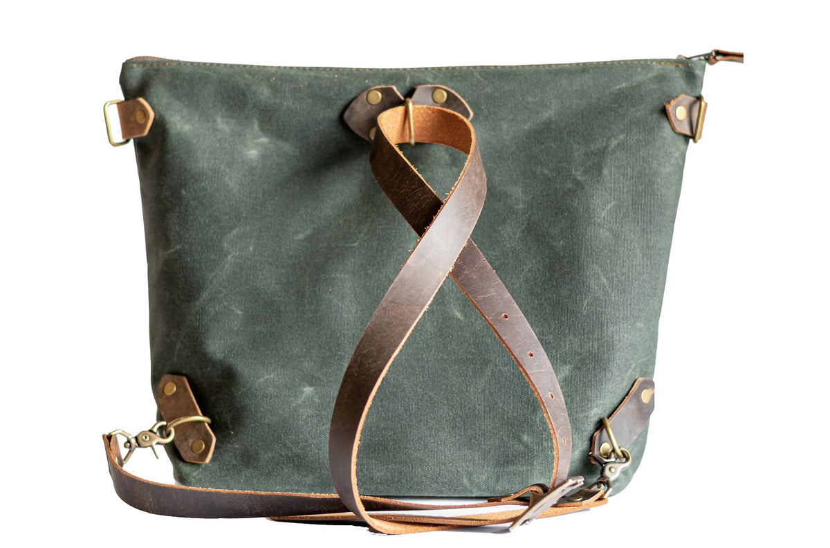 Handmade Waxed Canvas Convertible Backpack Tote Crossbody Small Med In Blue Handmade