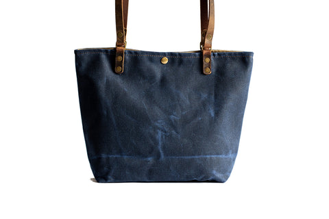  Handmade Waxed Canvas Tote Bag Lined Small,  - In Blue Handmade