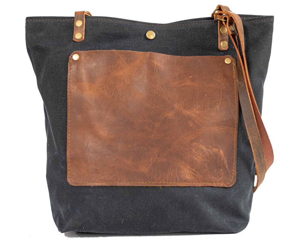 Waxed Canvas Bag | Tote Bag | Crossbody Bag | Tall North South with Pocket | Medium