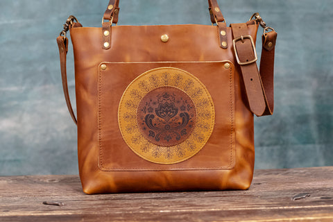 The Classic Leather Tote Bag | Leather Purse | Crossbody Bag | Made in USA | Folk Art Limited Edition Classic Leather Purse