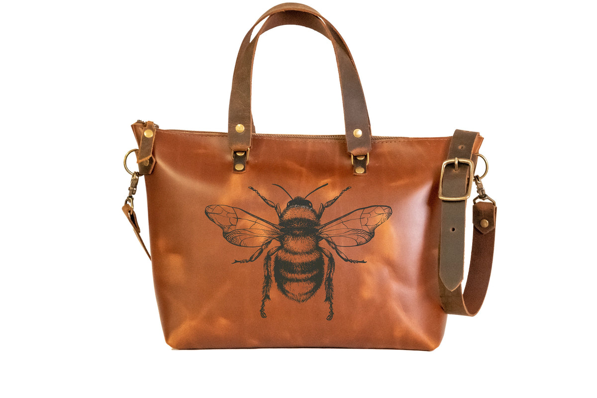 Handmade Leather Bowler Bag Printed Leather Bag Crossbody Zipper L