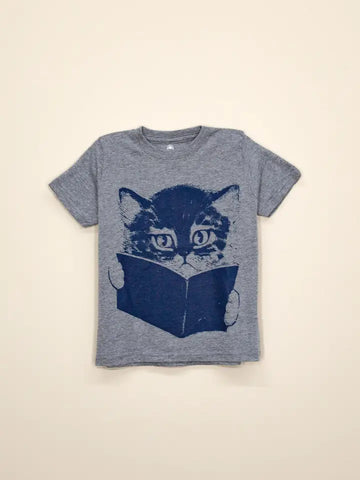 Youth T-Shirt | Kin Ship Goods | Cat Reading Book Kids Tee | Pre Order