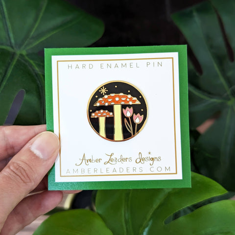 Enamel Pin | Amber Leaders Design | Mushroom and Flowers with glitter