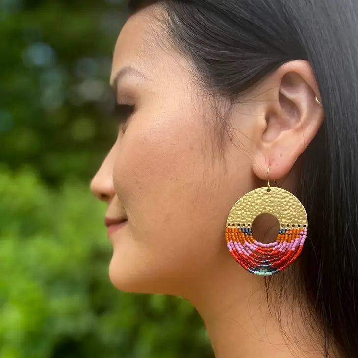 Mayana Designs Co Earrings | Hand-beaded Earrings | Beaded Handwoven Organic Circular Fringe Earrings (Lilac)