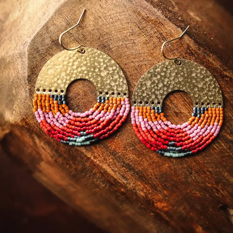 Mayana Designs Co Earrings | Hand-beaded Earrings | Beaded Handwoven Organic Circular Fringe Earrings (Lilac)