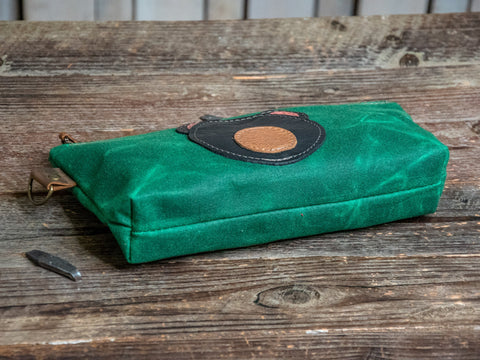 Ready to ship | Black Bear | Leather Applique Waxed Canvas Pencil Pouch