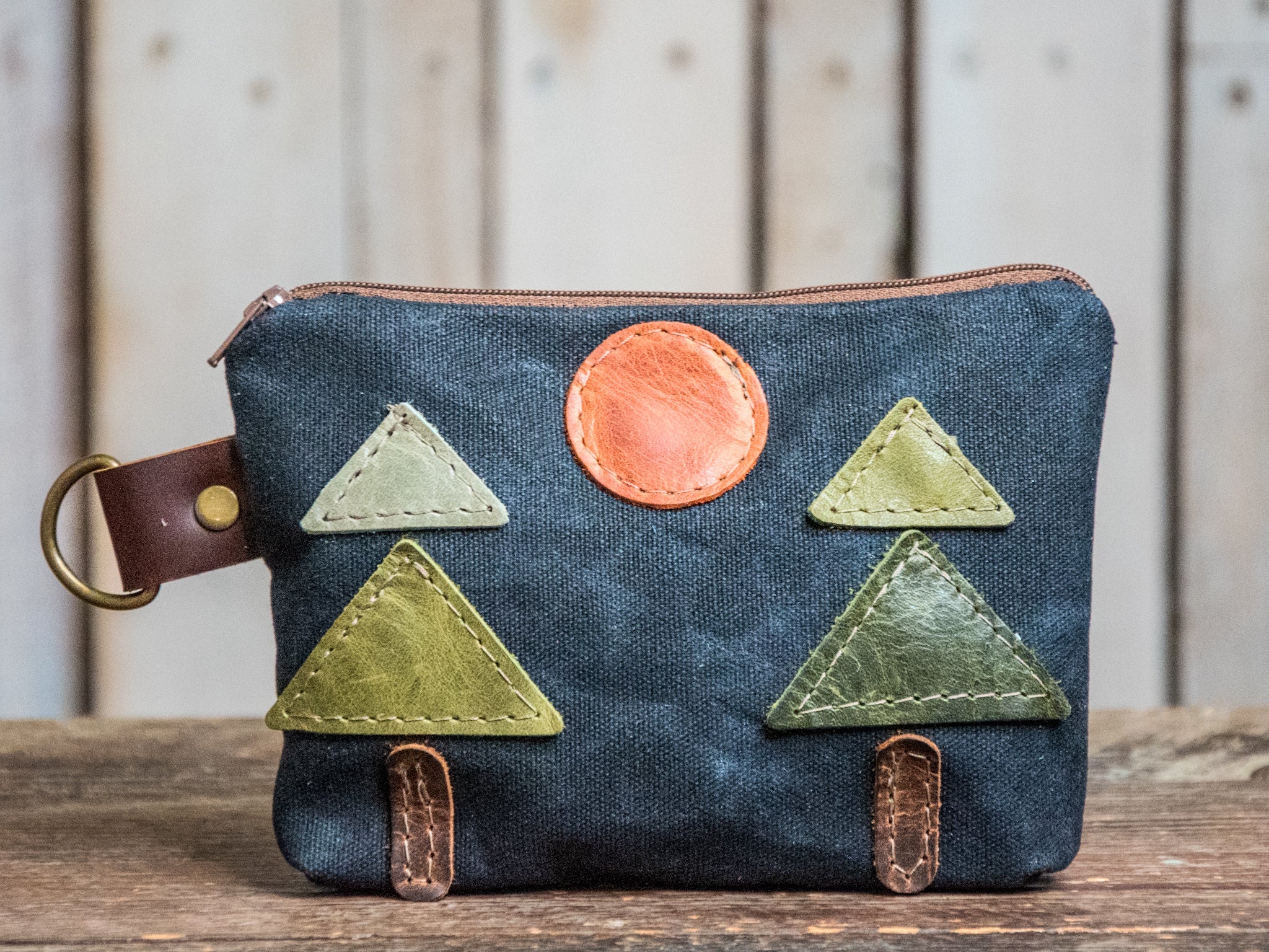 Ready to Ship | Dark forest | Medium Waxed Canvas Applique Pouch