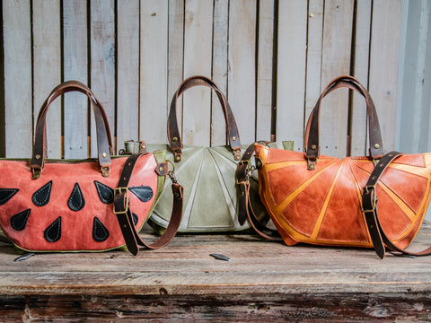 LIMITED | Handmade Leather Tote Bag | SMALL Bowler | Lime Slice Bag | Fruit Basket Series
