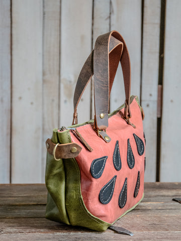 LIMITED | Handmade Leather Tote Bag | SMALL Bowler | Watermelon Bag | Fruit basket series