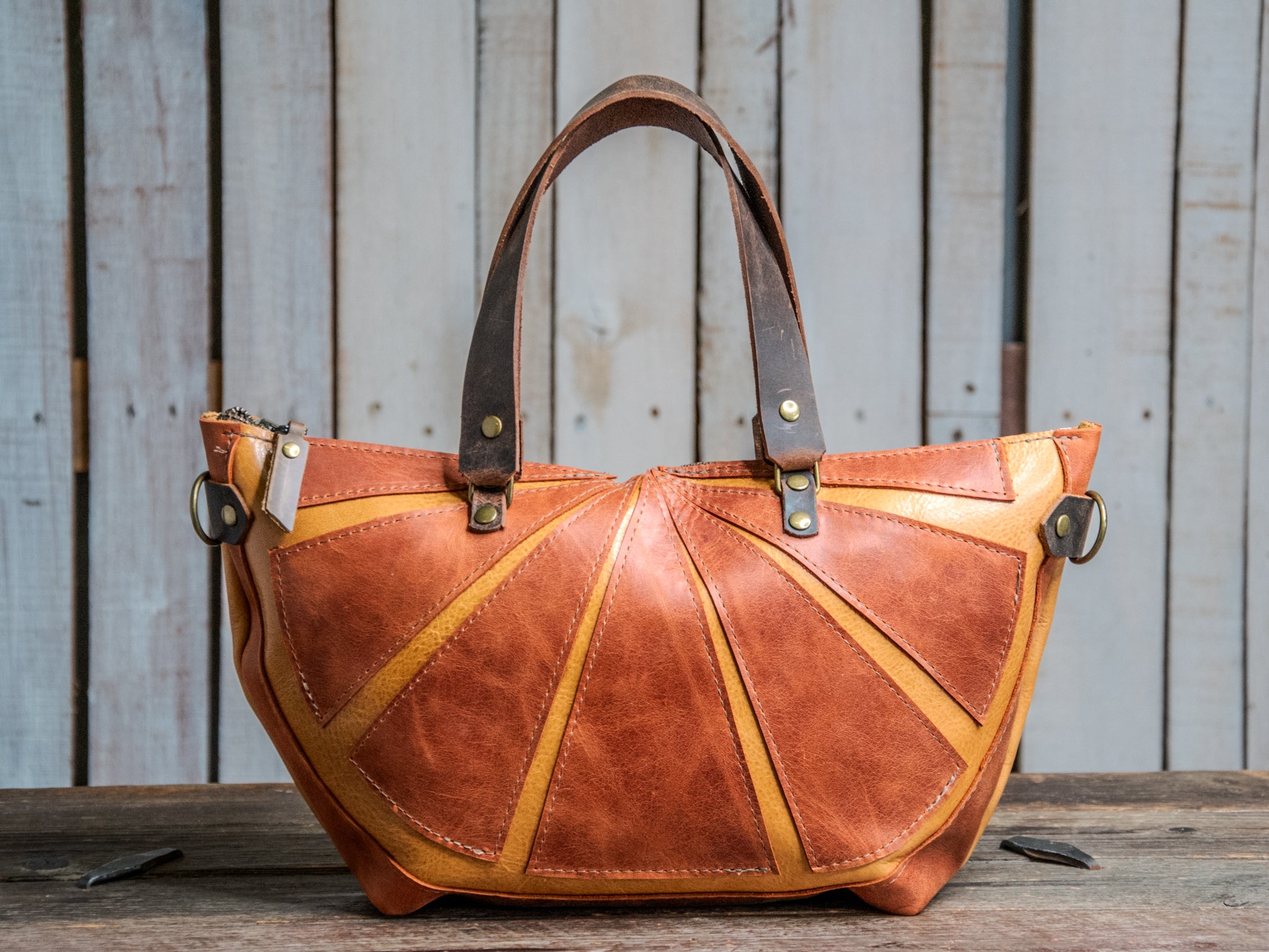 LIMITED | Handmade Leather Tote Bag | SMALL Bowler | Orange Slice Bag | Fruit Basket Series