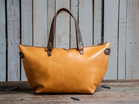 LIMITED | Handmade Leather Tote Bag | Curved Bowler | Orange Slice Bag | Fruit Basket Series