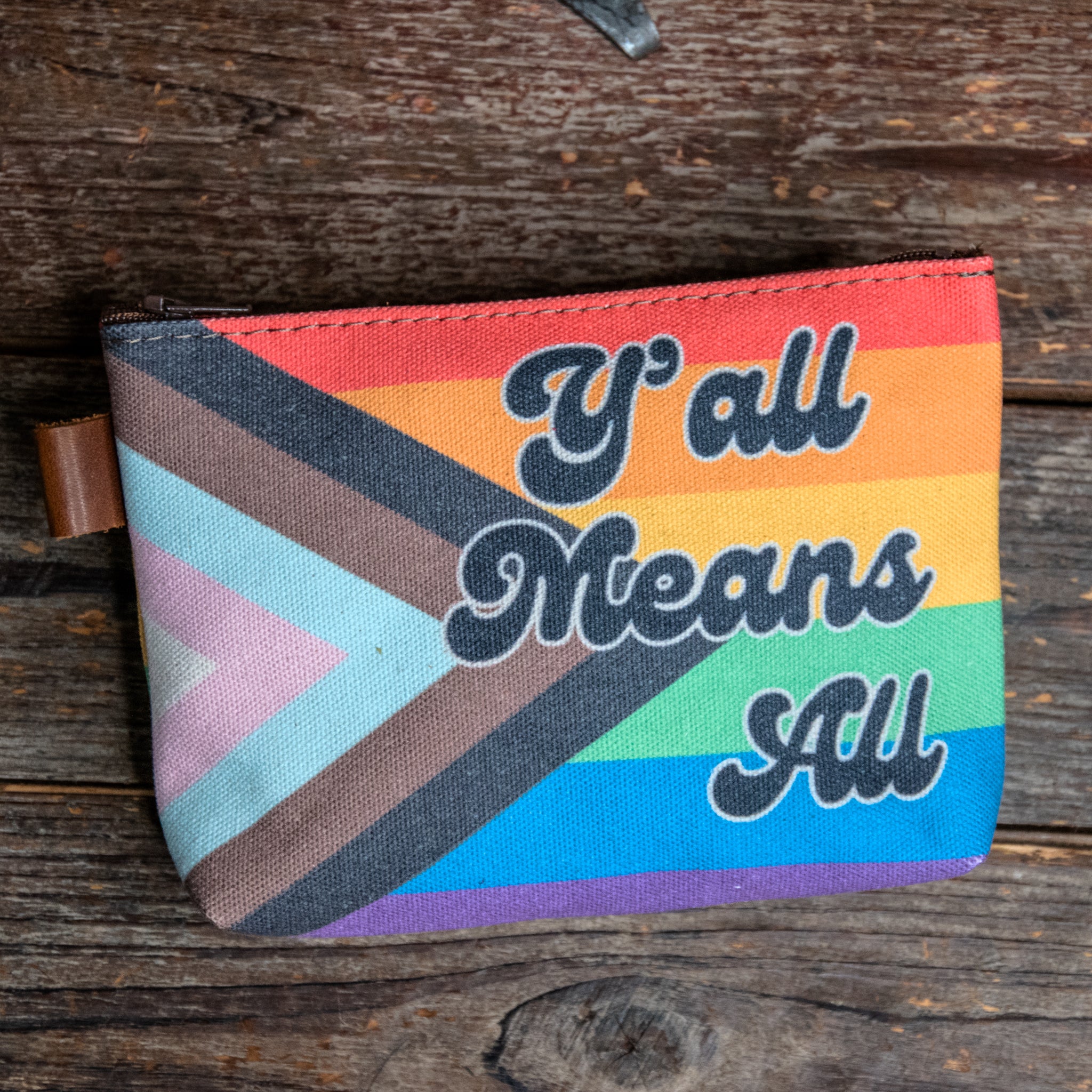 Ready to Ship | Y'all Means All  | Hand printed MEDIUM Canvas Pouch | Camp Blue