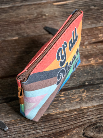 Ready to Ship | Y'all Means All  | Hand printed MEDIUM Canvas Pouch | Camp Blue