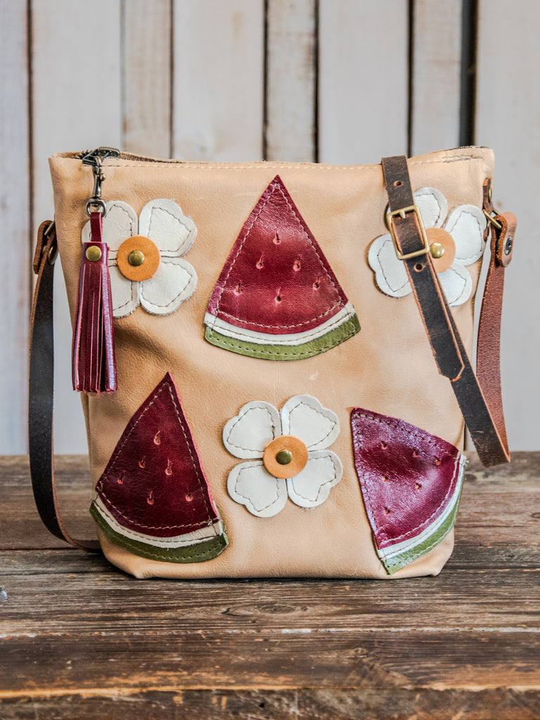 Ready to Ship | One of a Kind | Handmade Tote Leather Bag | Small North South Tote | the Belen watermelon slice tote! | L25