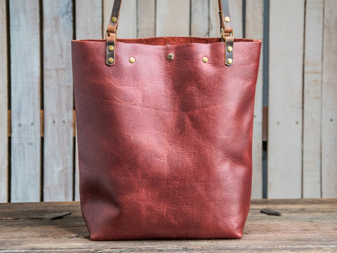 Limited Run New Merlot 1970's Window Patchwork Tote | Large North South Tote | Handmade Leather tote bag
