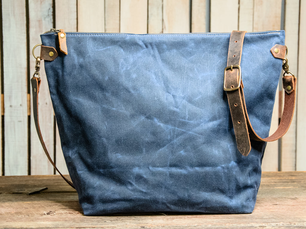 READY TO SHIP | Waxed Canvas Convertible Backpack Tote | Navy, Lined | p3