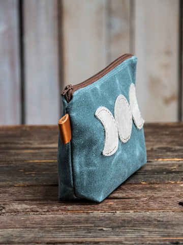 Leather Applique | Handmade Waxed Canvas Zipper Pouch | Luna