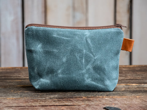 Leather Applique | Handmade Waxed Canvas Zipper Pouch | Luna