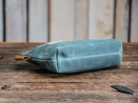 Leather Applique | Handmade Waxed Canvas Zipper Pouch | Luna