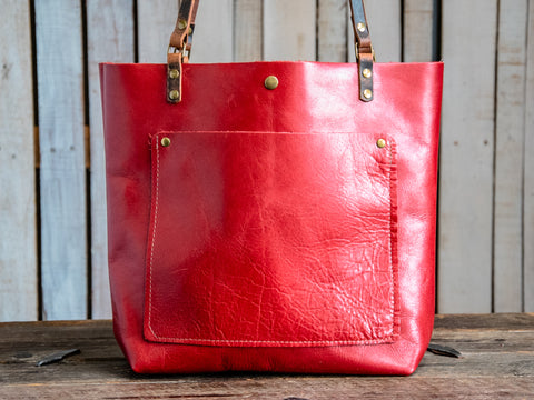 CLOSEOUT SALE | Handmade Leather Tote Bag | Medium Classic | Crimson | W7