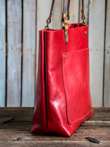 CLOSEOUT SALE | Handmade Leather Tote Bag | Medium Classic | Crimson | W7