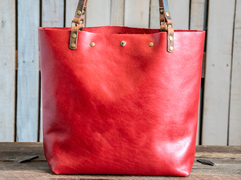 CLOSEOUT SALE | Handmade Leather Tote Bag | Medium Classic | Crimson | W7